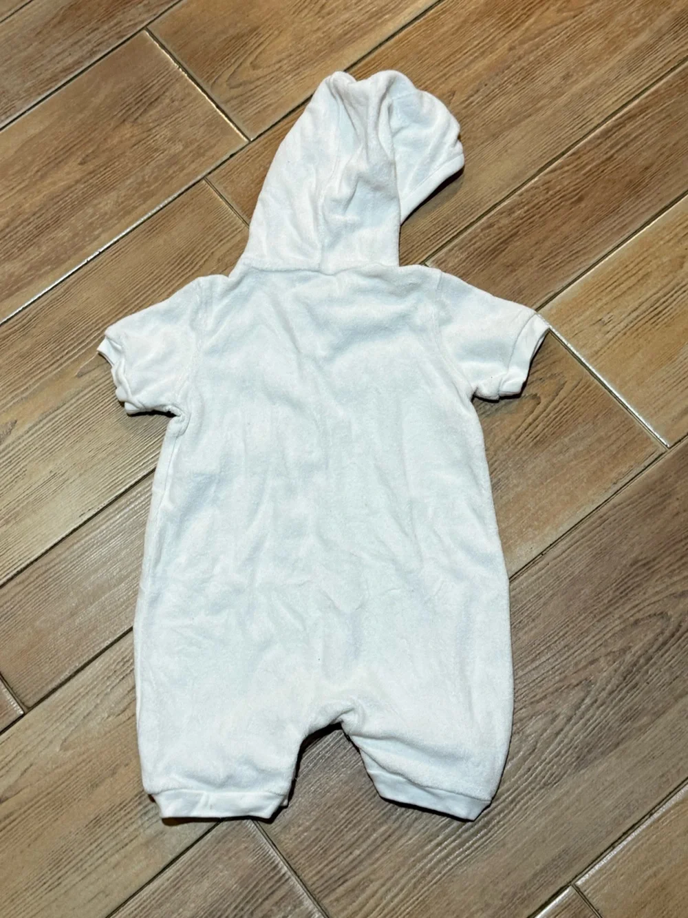 Ralph Lauren White Hooded Terry Romper with Pony Logo